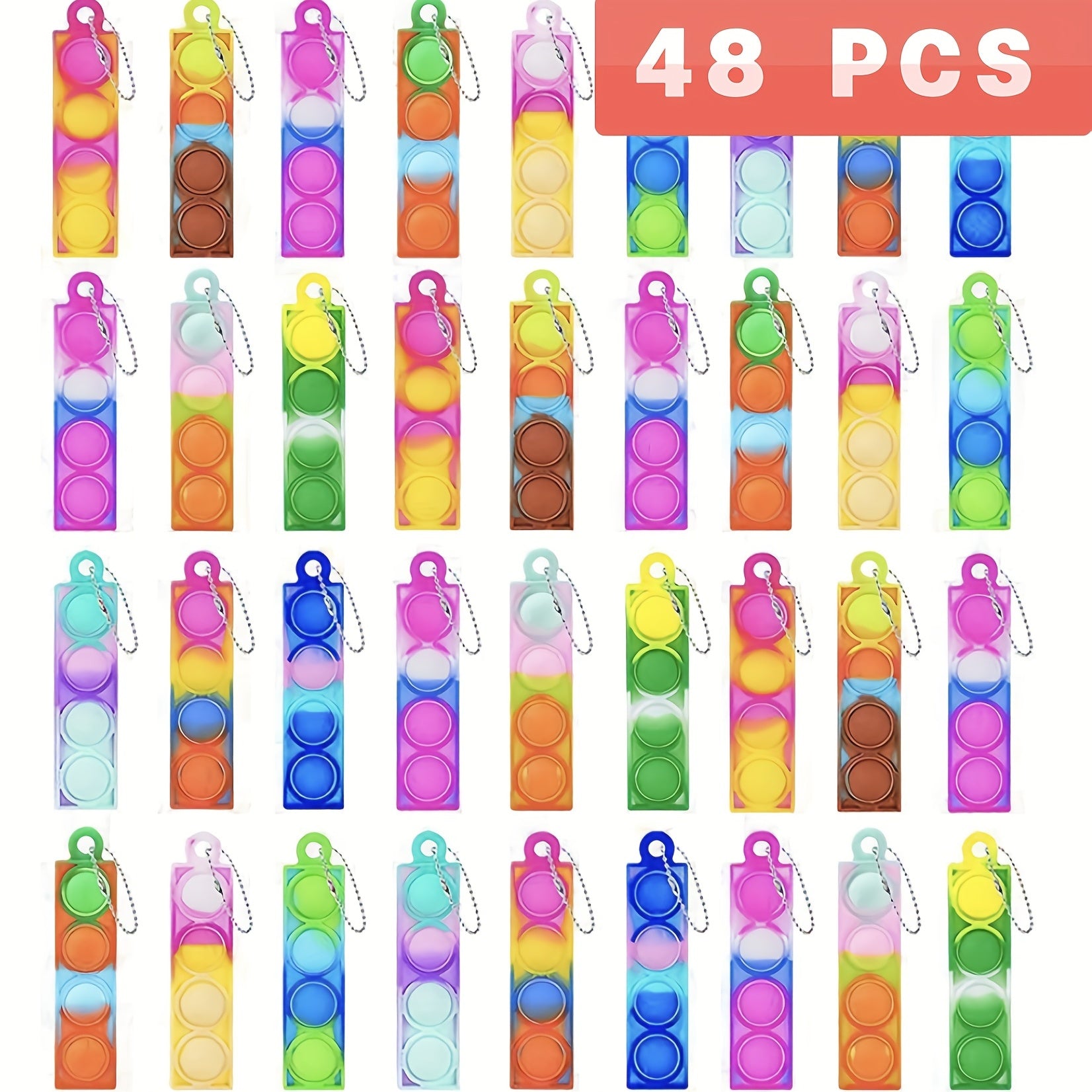 48 Pcs Mini Pop Keychain Fidget Toys Bulk for Toddlers