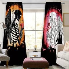 2 Panel Skull Printed Curtains Rod Pocket Top Window Drapes