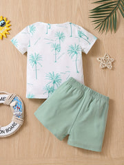 2pcs Baby Boys Coconut Trees Print T shirt & Shorts Summer Clothes Sets