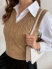 Women's Solid V Neck Sweater Vest Sleeveless Sweater