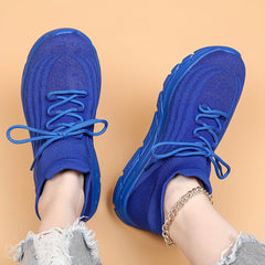 Solid Lace Up Mesh Breathable Running Shoes Soft Comfortable Outdoor Sneakers