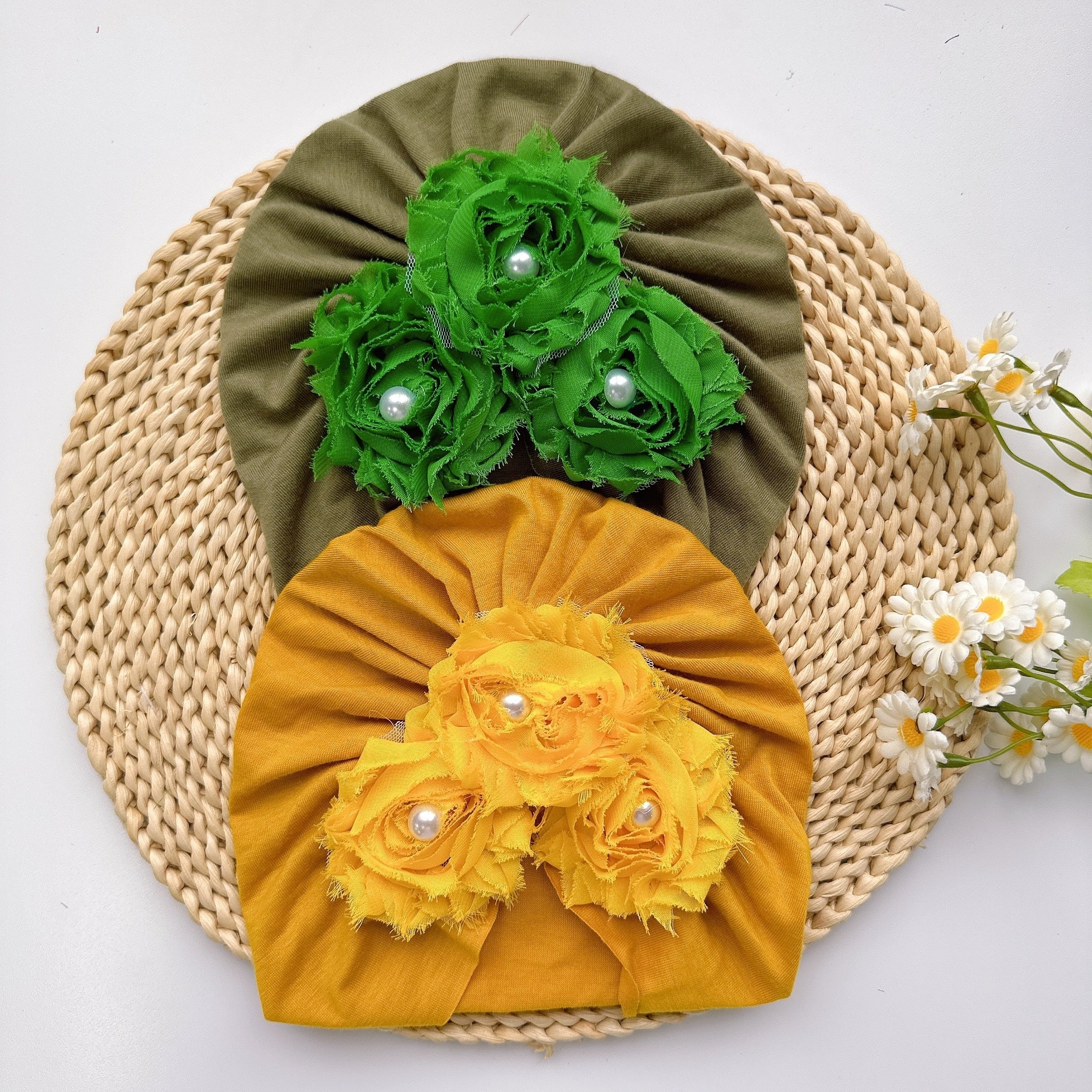 Baby Girls Flowers Pearl Cap Soft Head Wrap Head Decorative Accessory