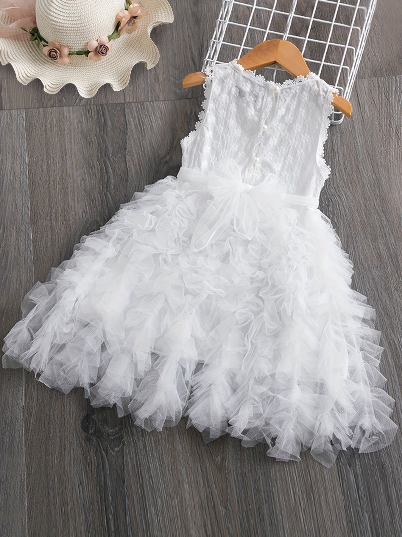 Toddler Girls Flower Embroidery Tutu Party Dress