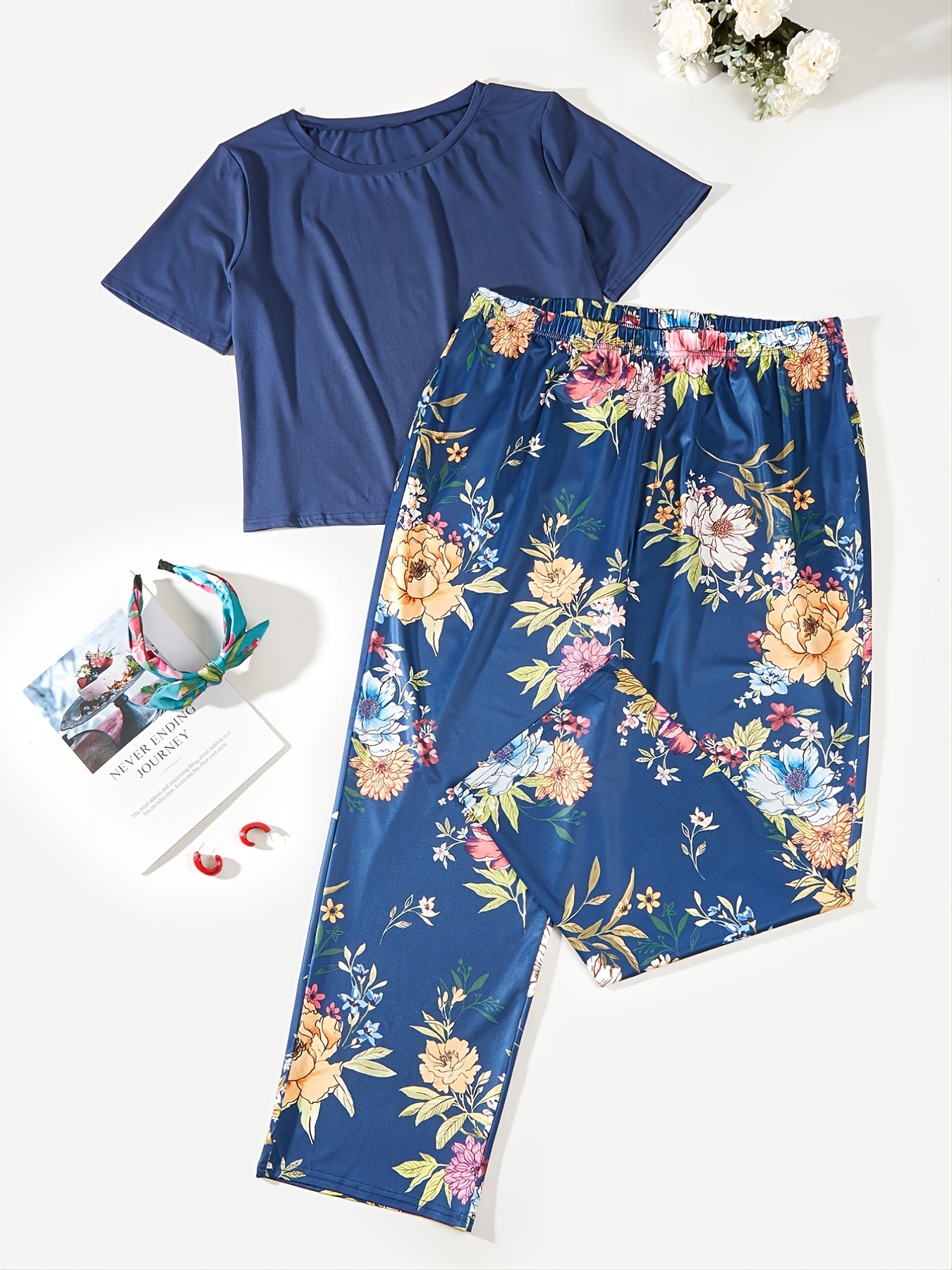 Short Tee & Floral Print Pant Pajama Set