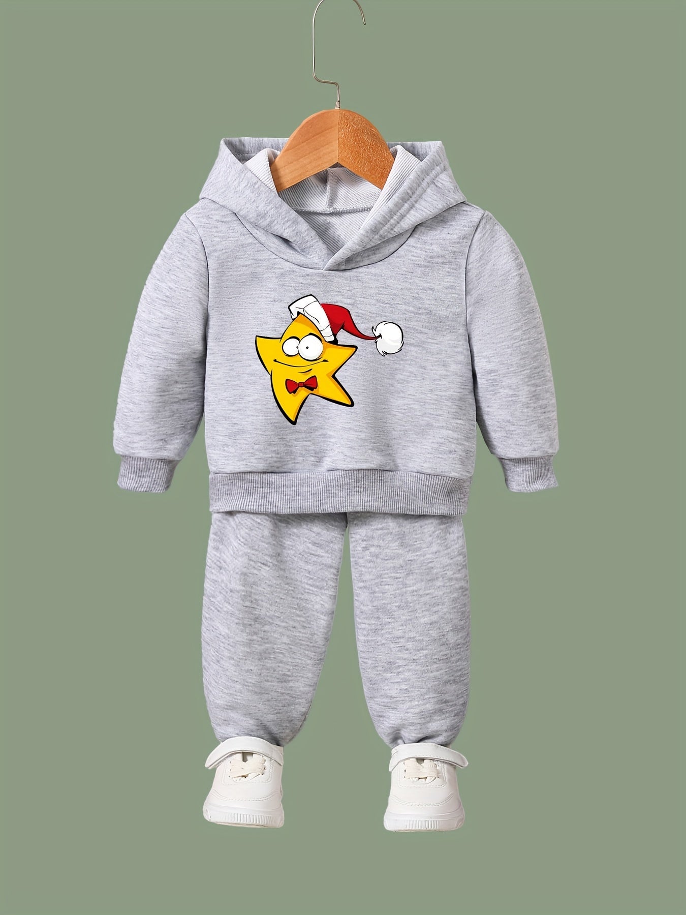 OERYUI Christmas Star Print Hooded Pullover Pants Set For Sports