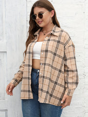 Women's Plus Plaid Print Long Sleeve Button Up Shirt