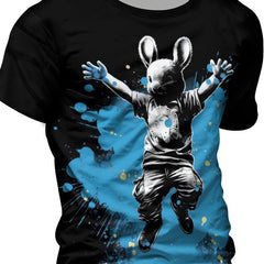 Stylish Bunny 3D Digital Pattern Men's Graphic Tee Short Sleeve Top