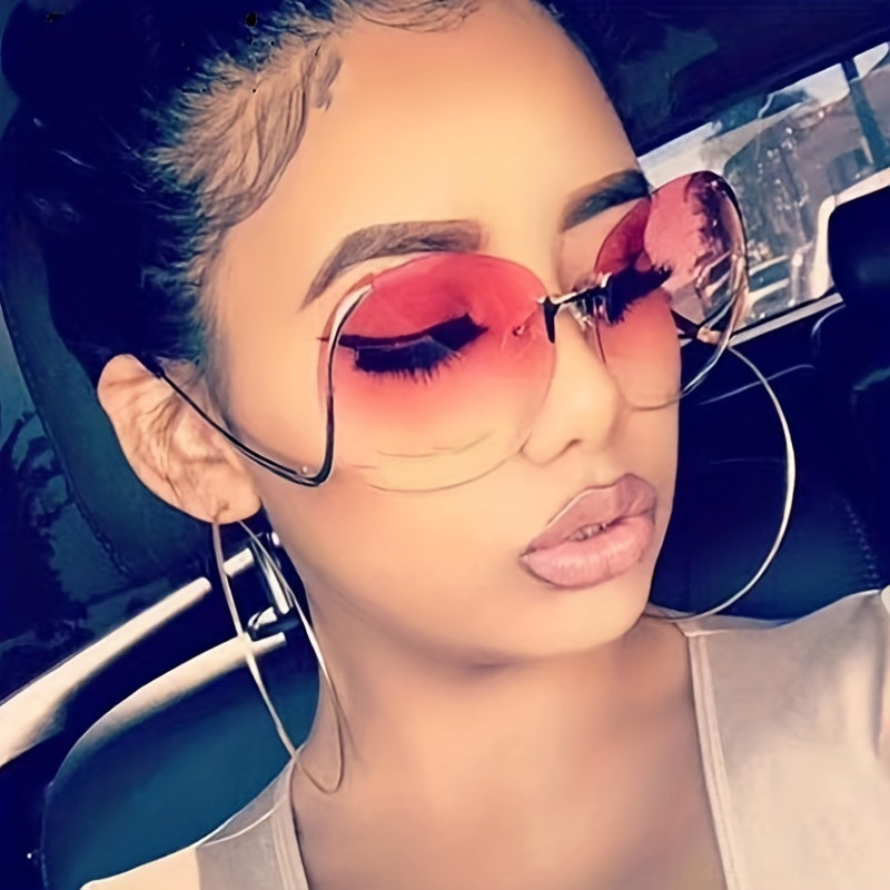 Oversized Rimless Sunglasses Round Gradient UV400 Sun Shades