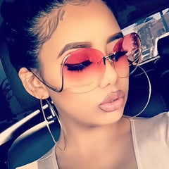 Oversized Rimless Sunglasses Round Gradient UV400 Sun Shades