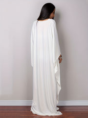 Boho Cover Up Solid Chinese Knot Bat Sleeve V Neck Maxi Dress