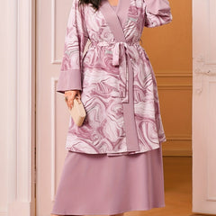 Women's Plus Marble Print Cardigan & Cami Maxi Dress Set