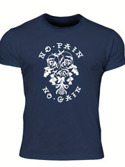 No Pain No Gain Men's Rose Graphic T shirt Crew Neck Tee