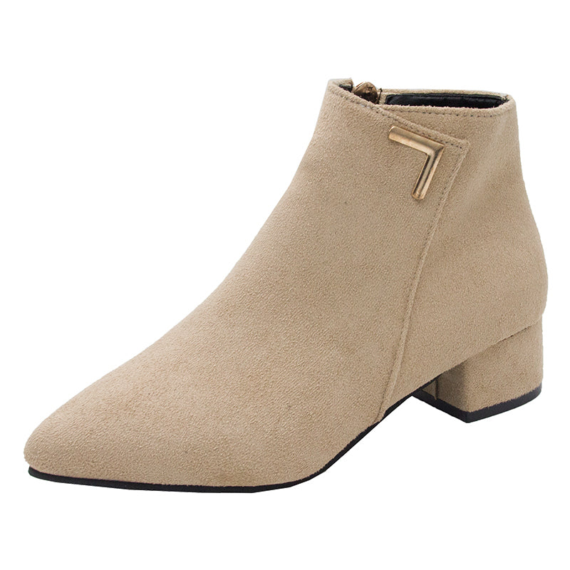 Metal Decor Chunky Heel Boots with Zip Side