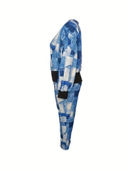 Denim Print Long Sleeve Top & Pants Set