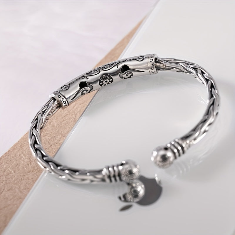 Vintage Silver Printed Rune Cuff Bracelet - Unisex Hip Hop Jewelry