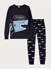 Toddler Boys Shark Graphic Pajamas Set Long Sleeve Top & Pants Sleepwear