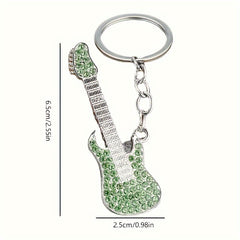 Cartoon Guitar Keychain Rhinestone Metal Key Chain Bag Pendant Gift