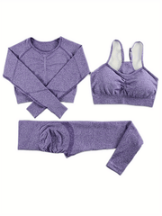 Seamless Yoga Suit Long Sleeves High Waist Slim Fit Set Women's Activewear