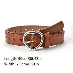 Girls Peach Heart Buckle Waist Belt Faux Leather Belt