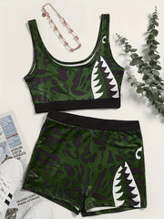 Graphic Print Crop Top & Shorts Set