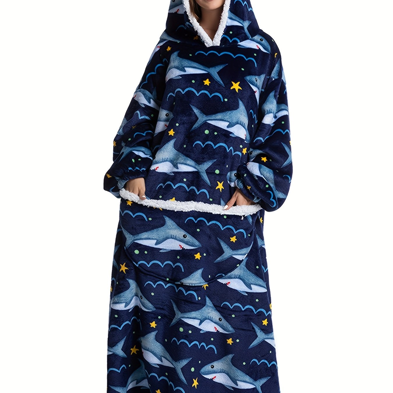 Nightgown Women's Plus Flannel Fleece Blanket with Sleeve & Pockets