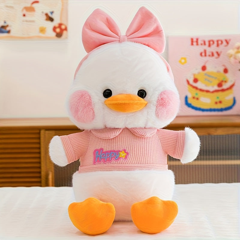 Cute Plush Duck Stuffed Animal with Big Bow Pink Soft Fluffy Fabric
