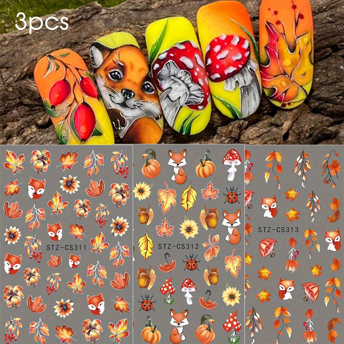 Autumn Nail Art Stickers Fall Leaves Pumpkins Ghosts Mushrooms Sunflowers