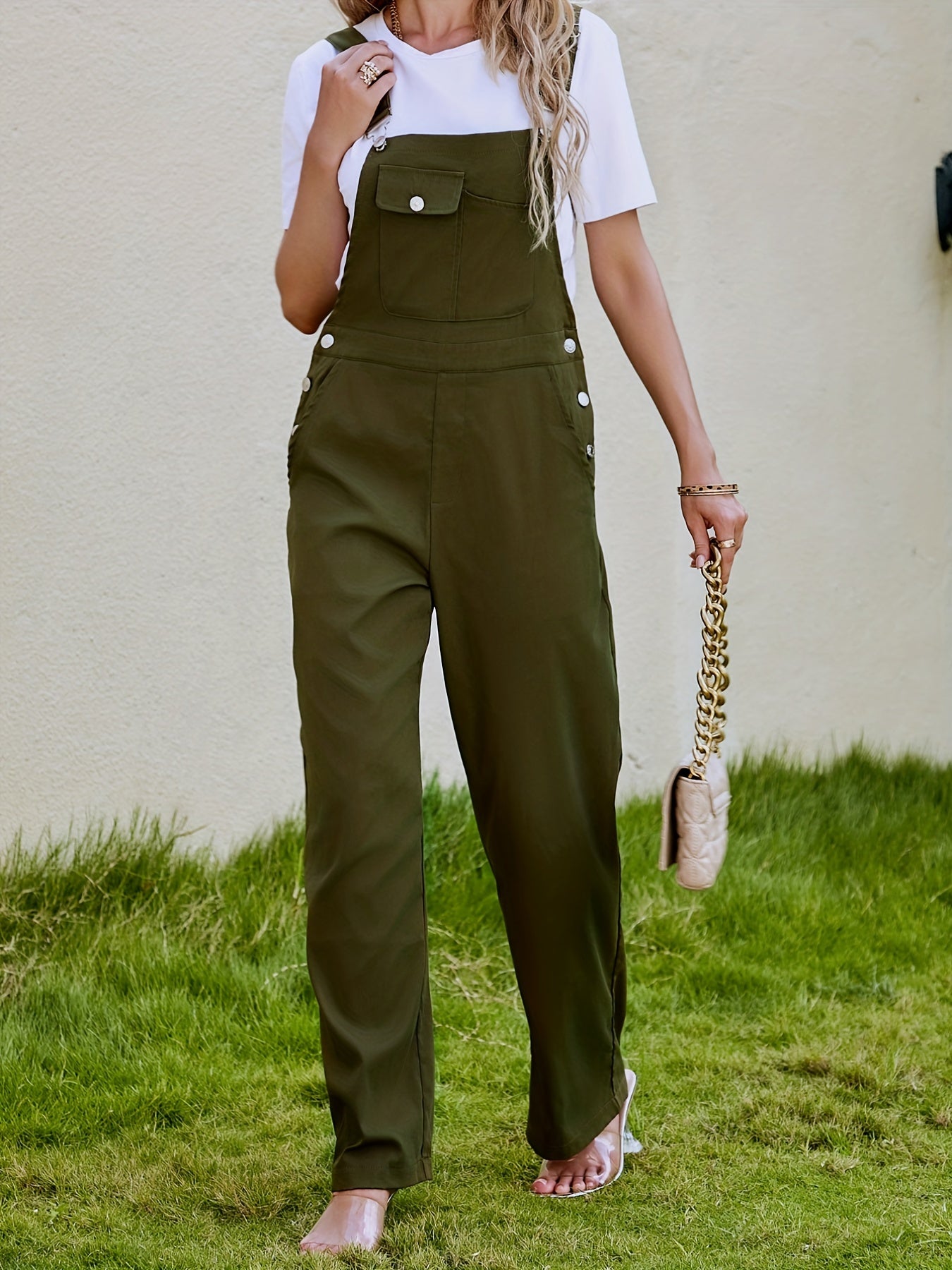 Casual Button Overall Jumpsuit Spring & Fall Women's Clothing