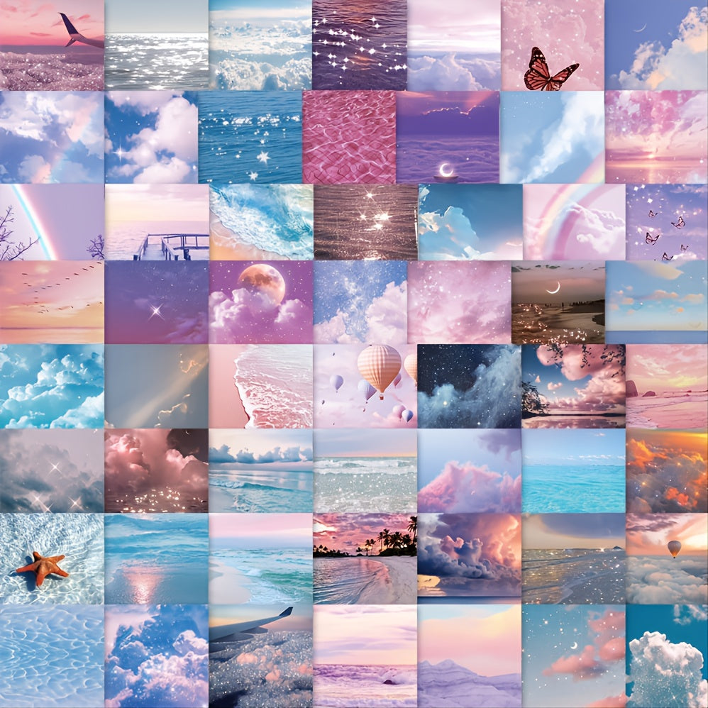 56pcs Waterproof Stickers Cloud Starry Sea Patterns for Suitcase Mobile Shell