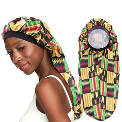Boho Print Satin Sleep Cap Long Hair Silk Bonnet Elastic Band