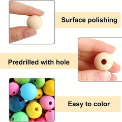 100pcs 20mm Wood Round Beads Unfinished Natural Wooden Loose Beads