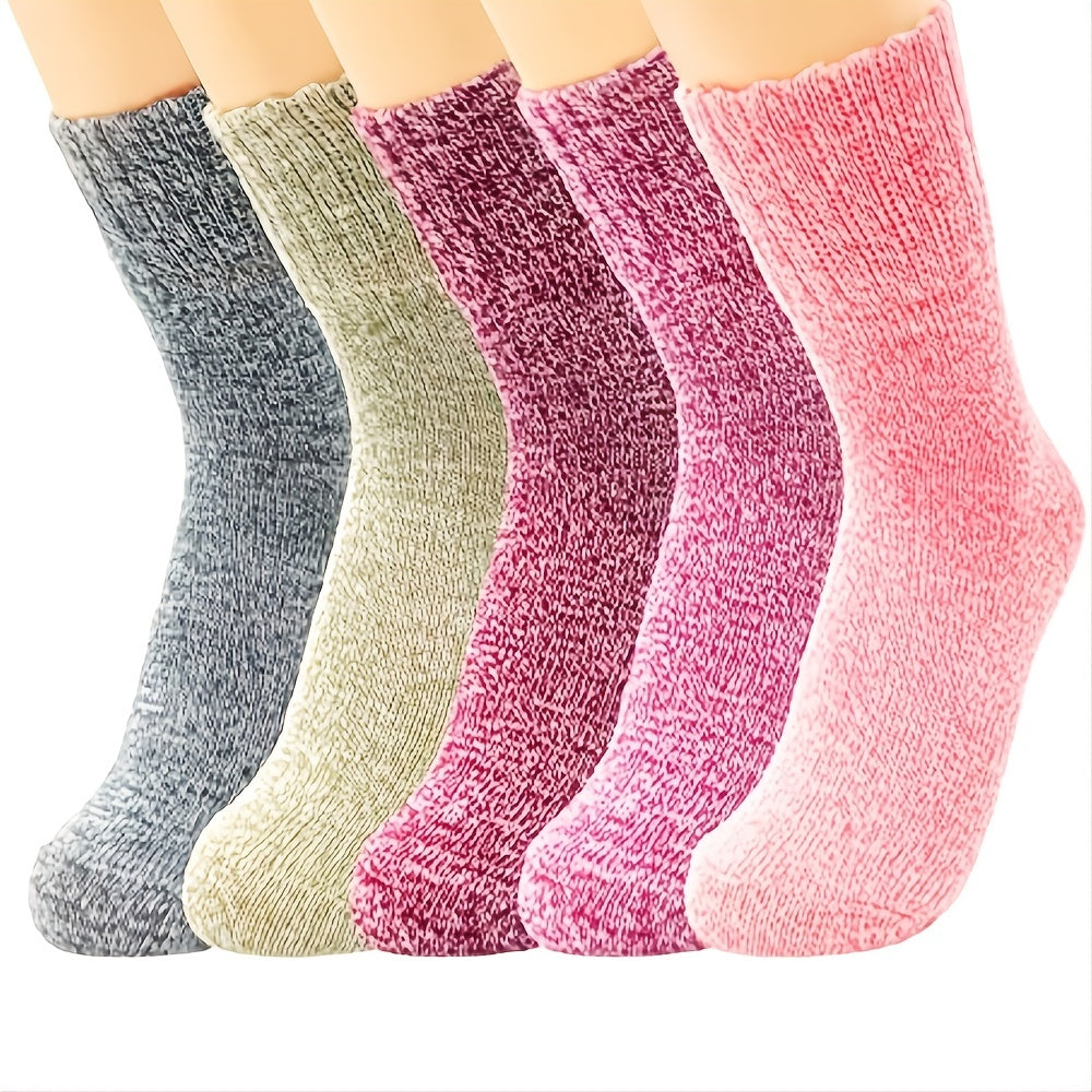 5 Pairs Thick Knit Warm Socks Soft & Comfy Mid Tube Socks Women's Stockings