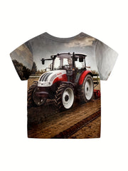 Boy's Tractor Land Sky Printed Sports T Shirt Quick Dry Summer Casual Kid's Tees
