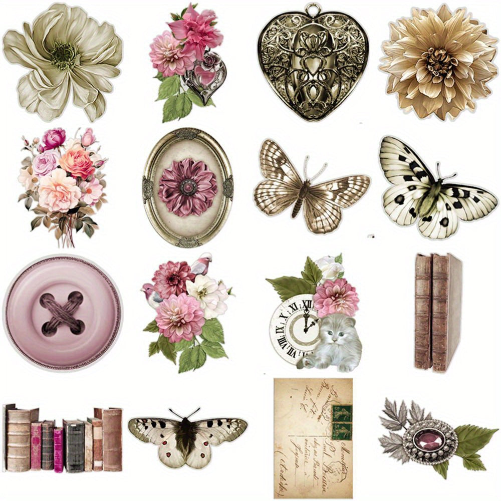 50pcs Pink Paper Stickers Vintage Retro Washi for Scrapbooking DIY Crafts