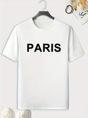 PARIS Pattern Print Men's Sports T-shirt Graphic Tee for Fitness Activities