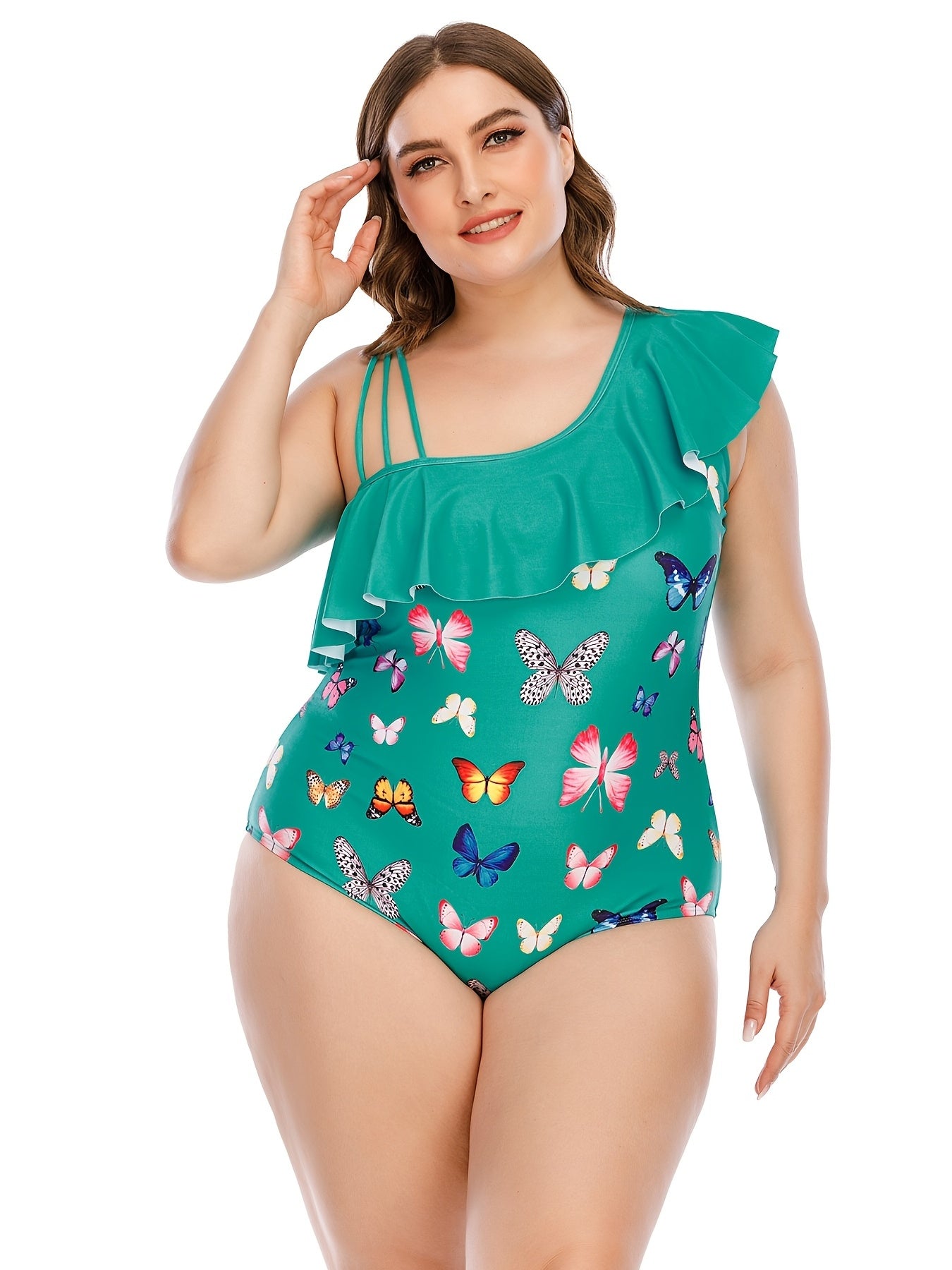 Cartoon Print Ruffle Trim Swimwear One Piece