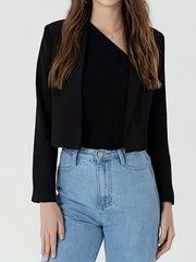 Solid Cropped Blazer Lapel Long Sleeve Work Office Outerwear Women's Clothing