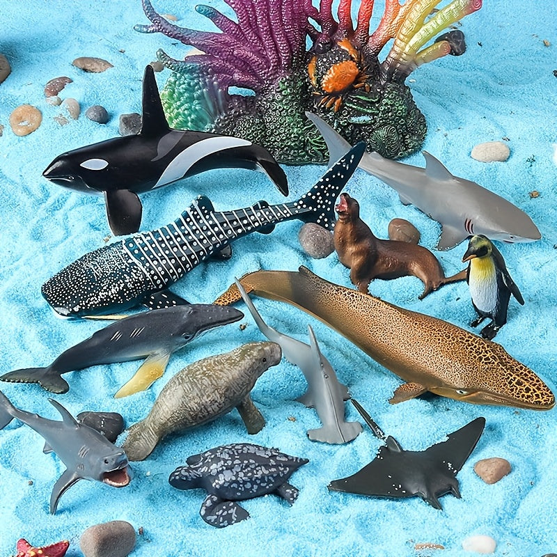 16pcs Mini Ocean Animal Figurines: Sharks, Whales & Manatee - Party Decoration