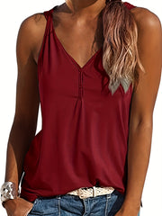 Summer Button Tank Top Crew Neck Sleeveless Loose Fit Tank Top