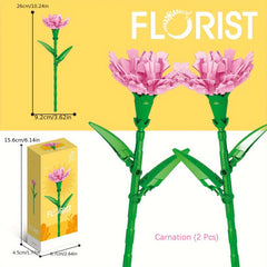 Set of 2 Flower Blocks DIY Building Toy Preserved Flowers Desktop Decoration
