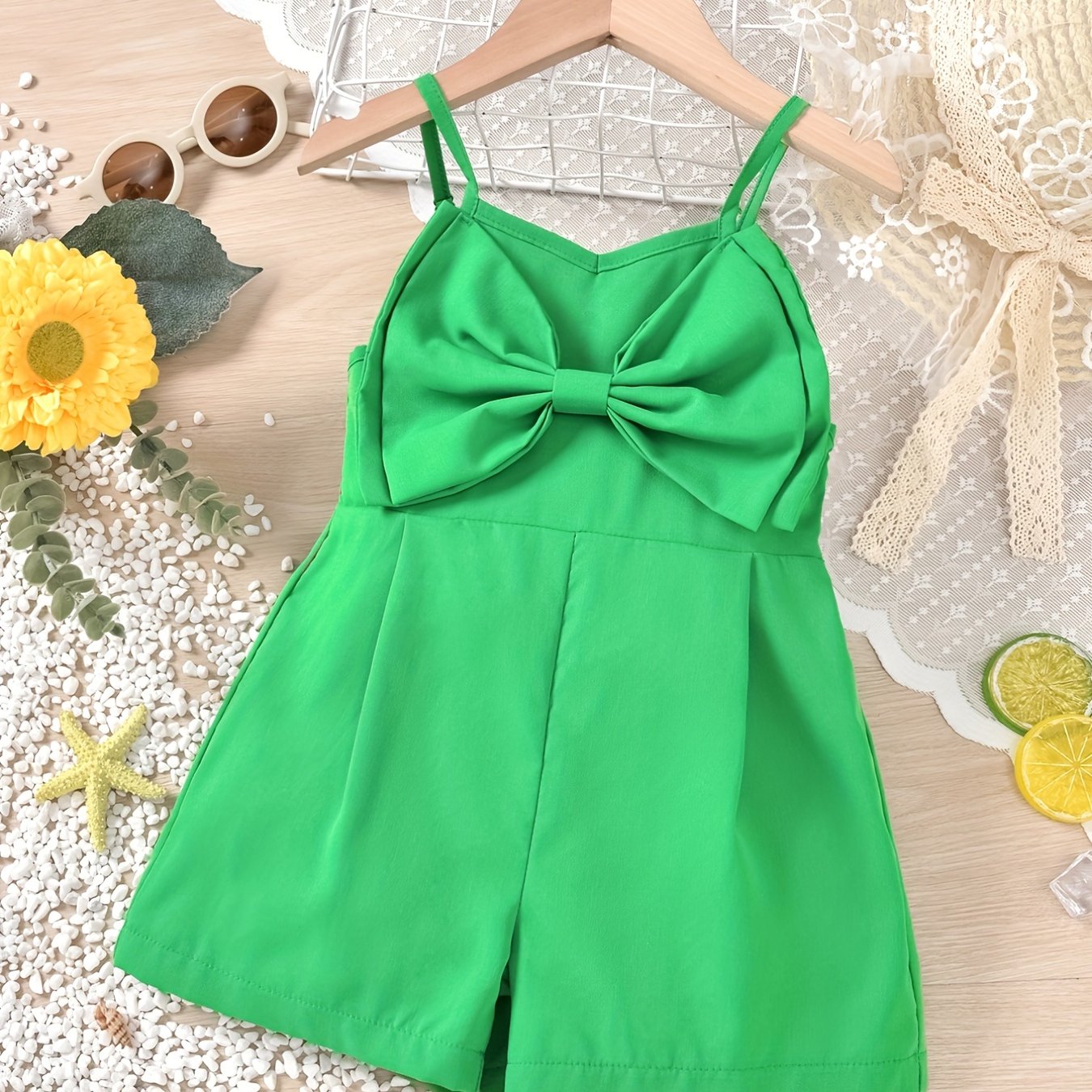 Toddler Girls Big Bow Front Cami Romper Jumpsuit