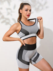 2pcs Block Yoga Sets Tank Top Sports Bra & Shorts Suits