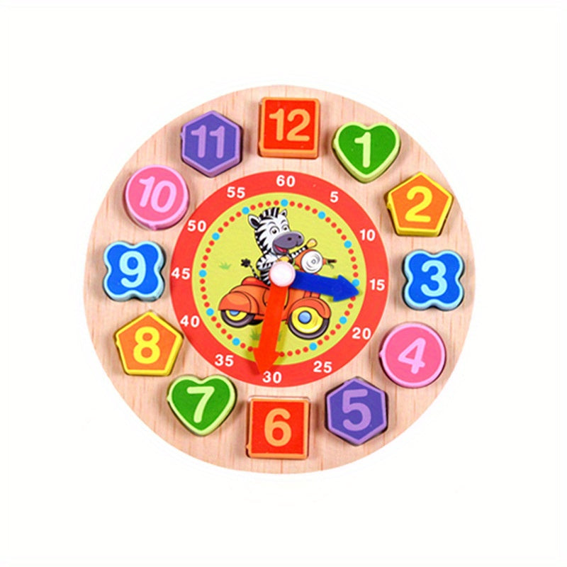 Wooden Number Animal Clock Shape Alarm Building Blocks