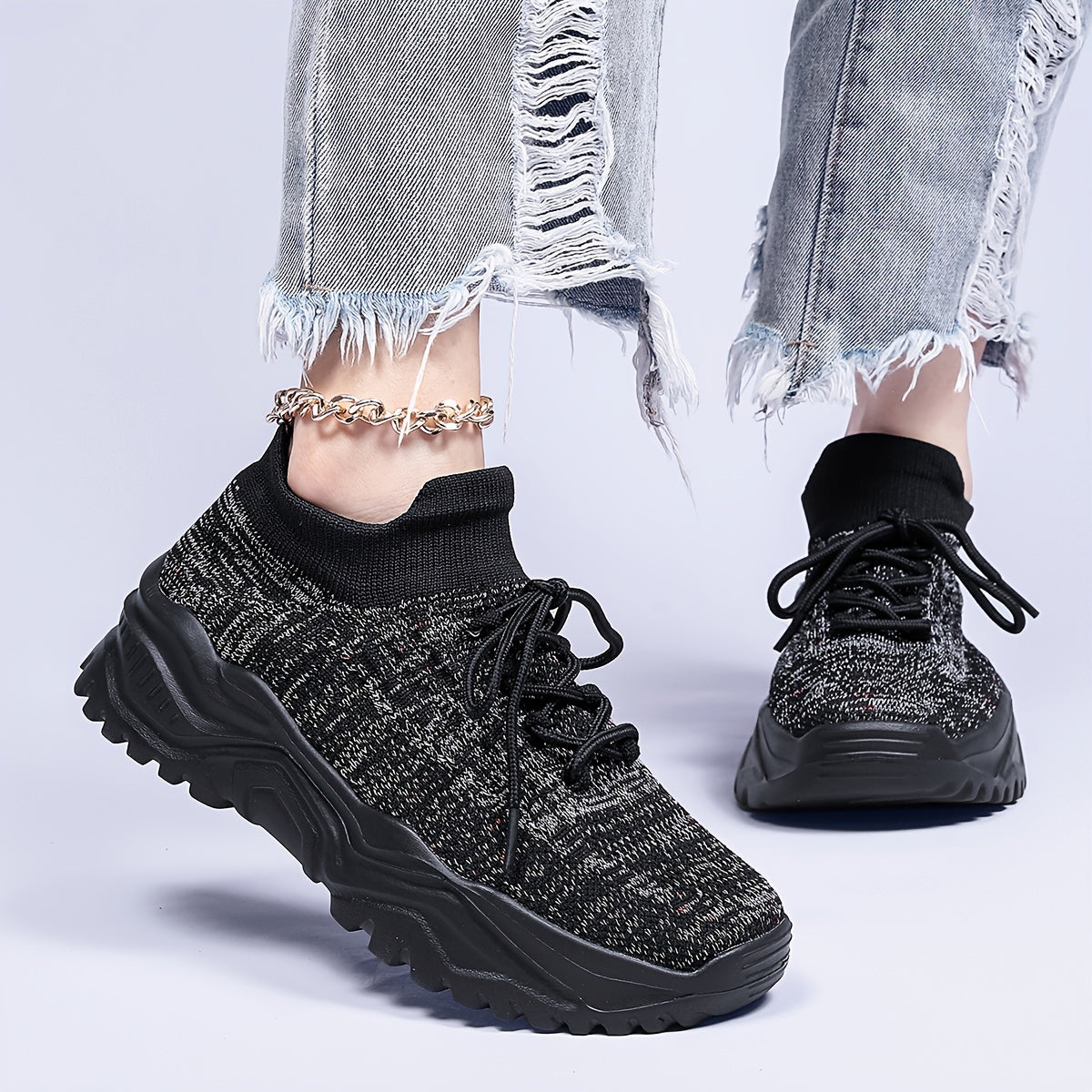 Women's Chunky Lace-up Sneakers for Outdoor Running