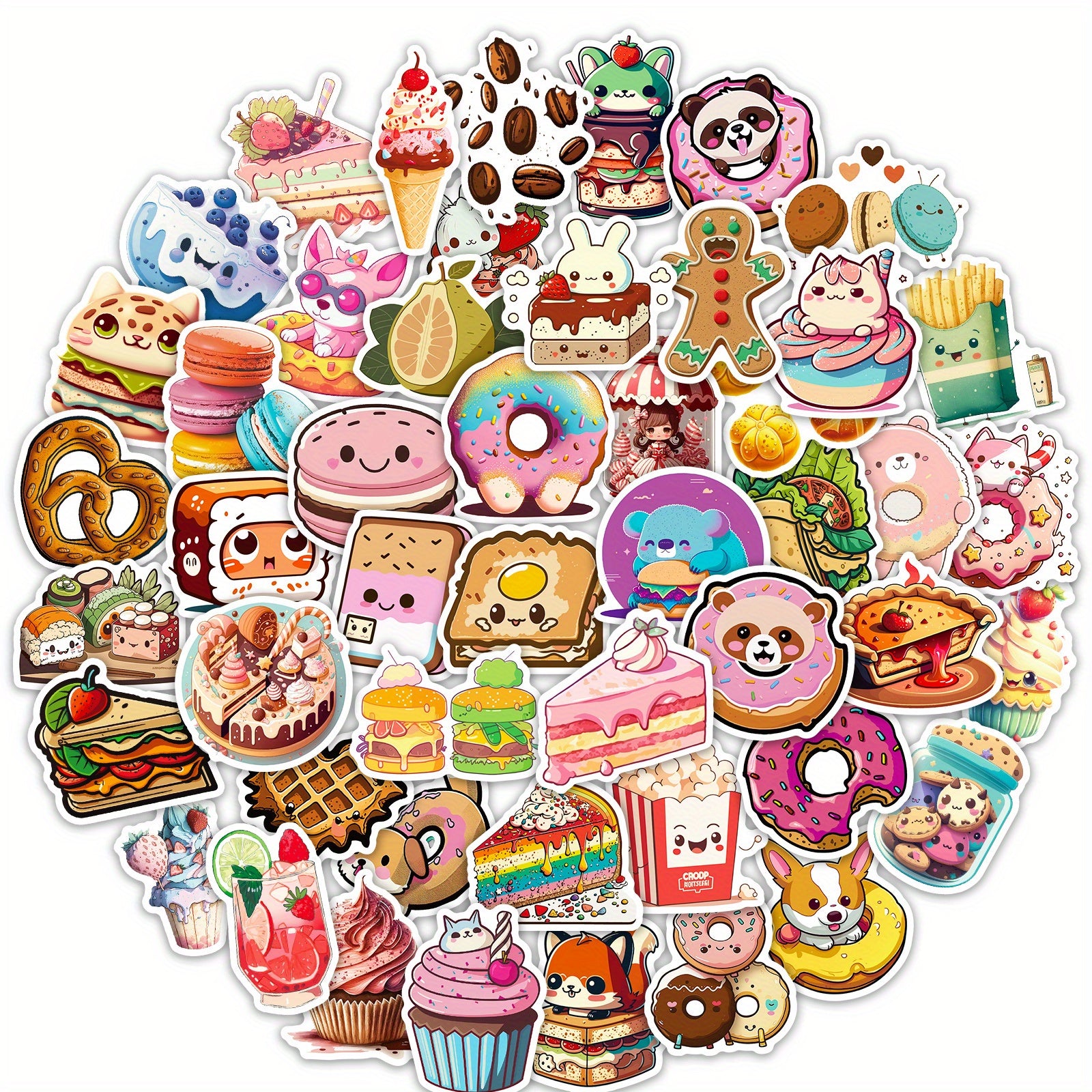 50pcs Food Stickers Vinyl Waterproof Stickers For Laptop Computer Phone Case