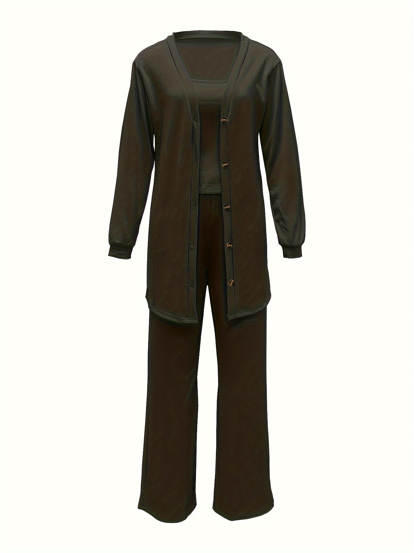 3 Piece Casual Outfit Set: Ribbed Cardigan, Tank Top & Pants