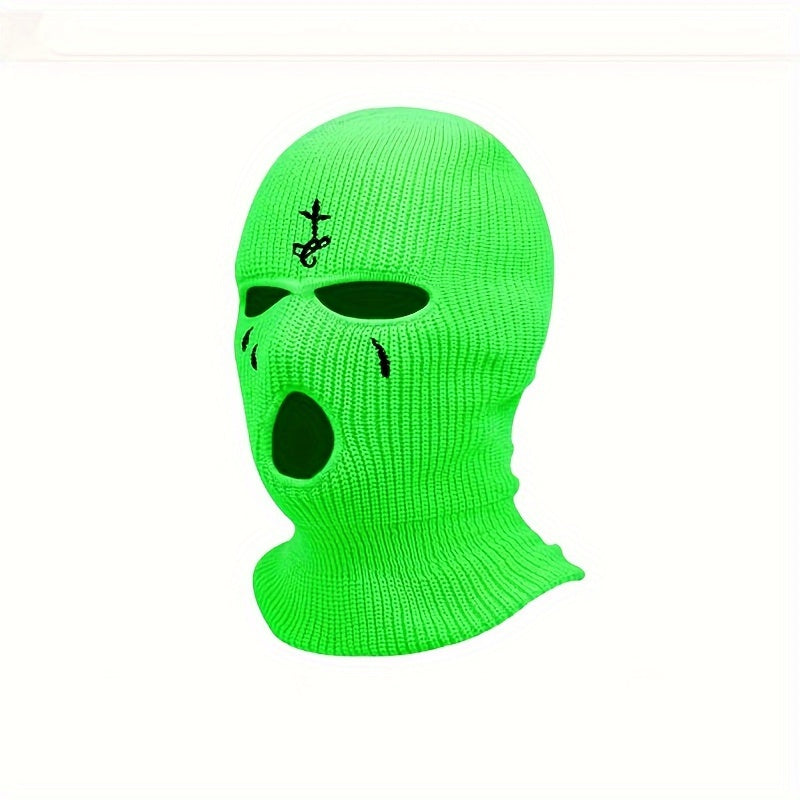 Knitted Ski Mask Full Face Covering Winter Cycling Cap Tears Embroidery