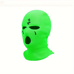 Knitted Ski Mask Full Face Covering Winter Cycling Cap Tears Embroidery