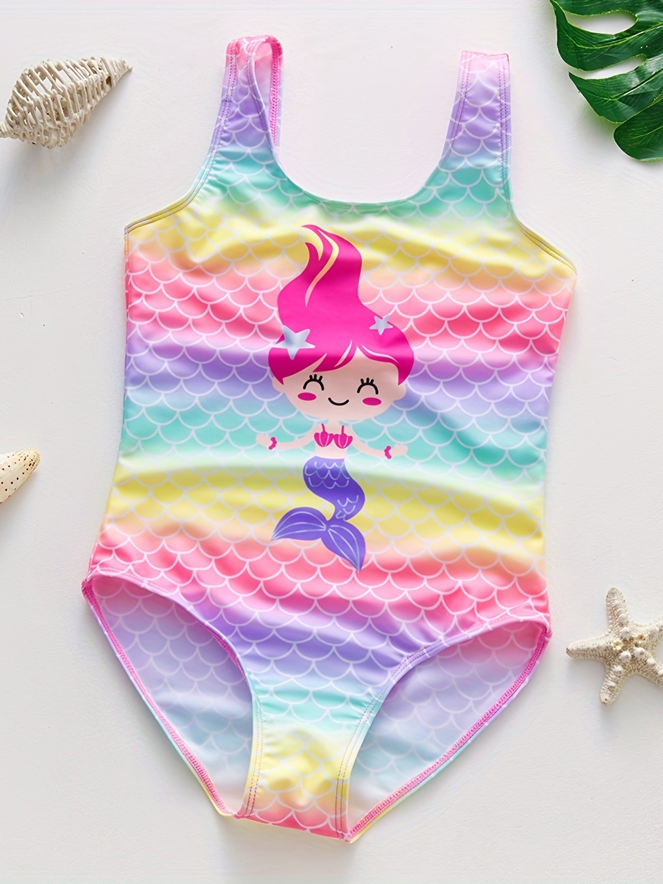 Toddler Girls Cartoon Mermaid Fish Scale One Piece Swimsuit