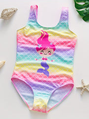 Toddler Girls Cartoon Mermaid Fish Scale One Piece Swimsuit